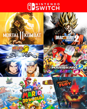 PACK 5 EN 1 MORTAL KOMBAT + XENOVERSE 2 + MARIO KART + MARIO 3D + NARUTO NINTENDO SWITCH