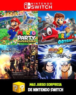PACK 4 JUEGOS EN 1 SUPER MARIO ODYSSEY + MARIO PARTY SUPERSTARS + MARIO PARTY SUPERSTARS + NARUTO + JUEGOS SORPRESA