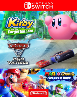 3 EN 1 MARIO RABBIDS + KIRBY LA TIERRA OLVIDADA + CARS 3 - NINTENDO SWITCH