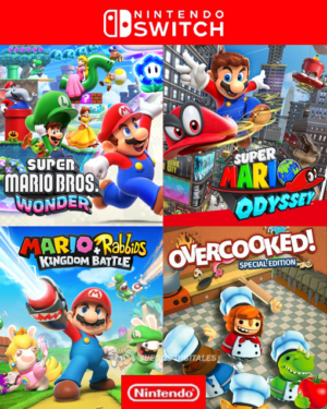 4 en 1 MARIO WONDER + MARIO ODYSSEY + MARIO RABBIDS + OVERCOOKED - NINTENDO SWITCH